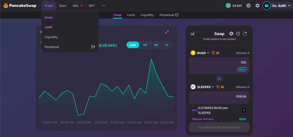 PancakeSwap(パンケーキスワップ)で、BUSD(バイナンスUSD)を$FITトークンに交換