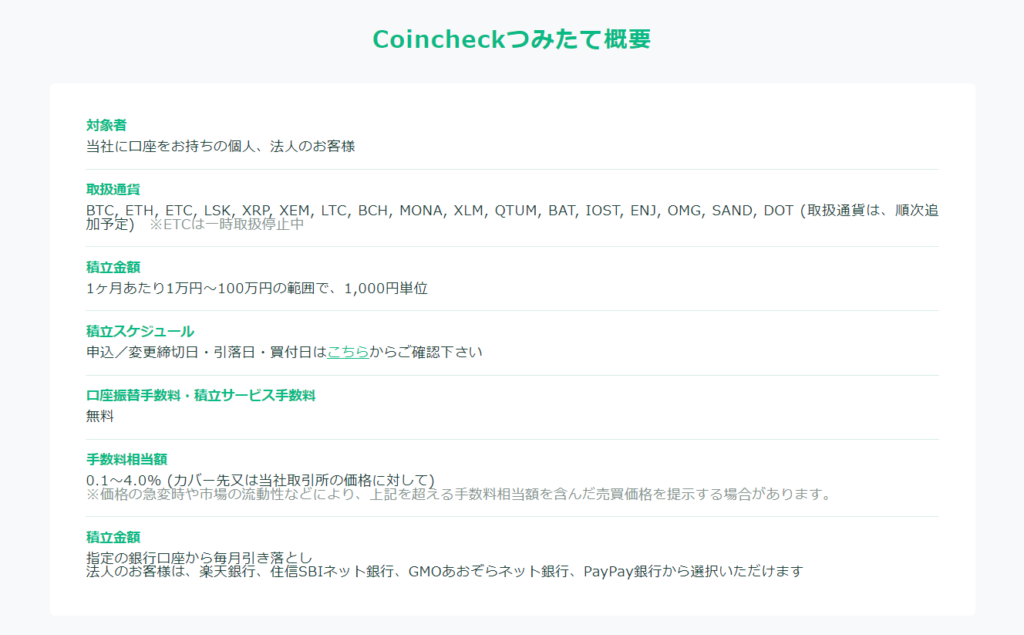 コインチェック積み立て概要