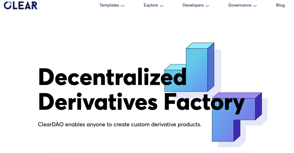 ClearDAOの公式サイト：Decentralized Derivatives Factory