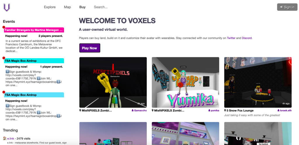 Cryptovoxels(クリプトボクセル)の公式サイトにアクセスする