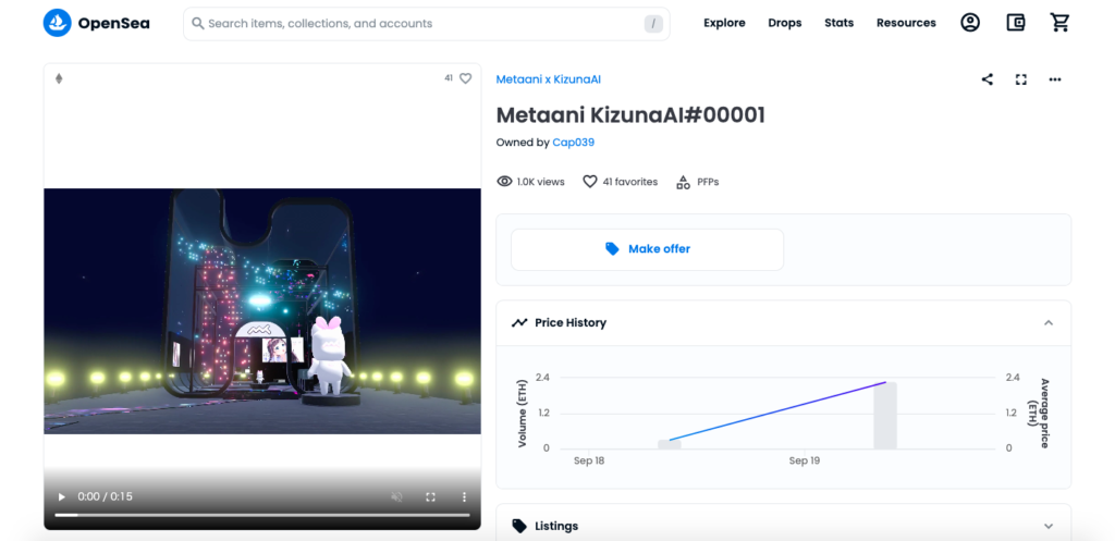 Metaani KizunaAI#00001:2.25ETH